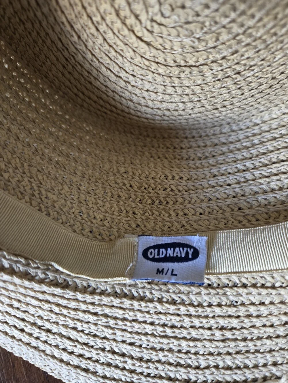 NWOT Old Navy Woven Straw Boater Hat with Bead Trim - Natural